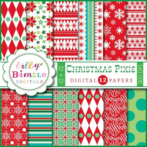 Instant Download Christmas Pixie digital papers for scrapbooking, Scandinavian Folklore Il_570xn