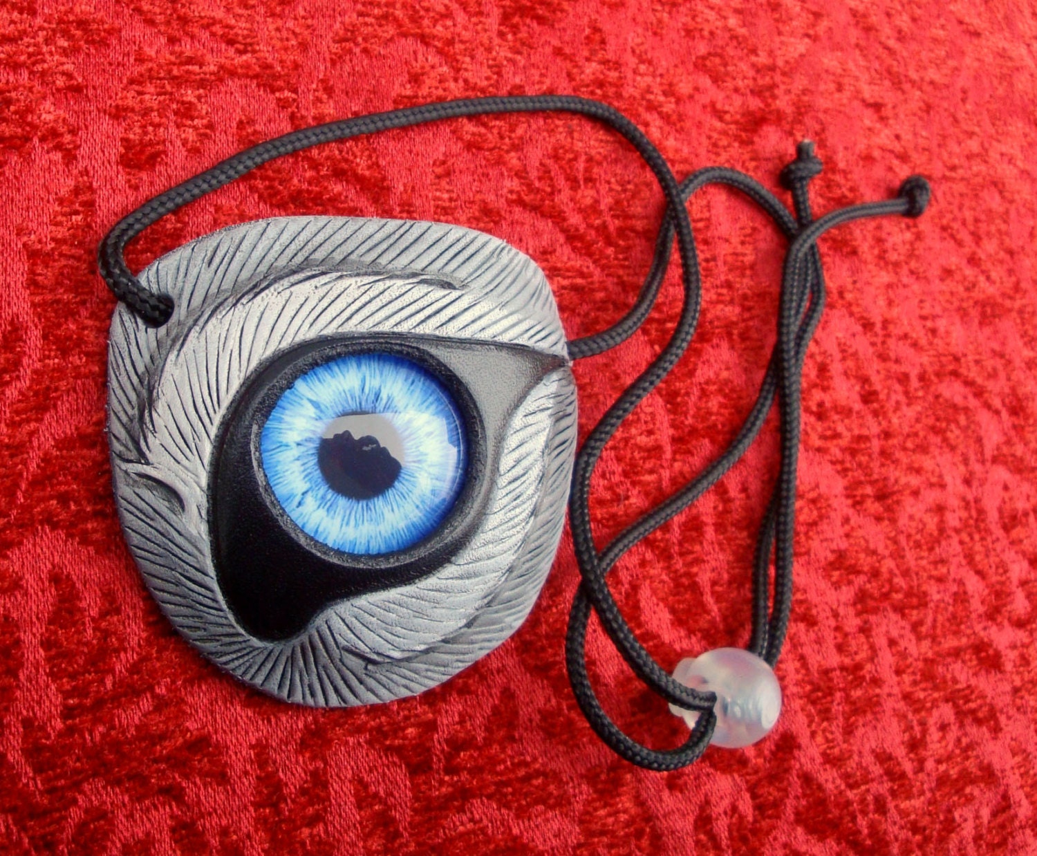 Gray Wolf Eye Patch... handmade carved leather eye by Merimask