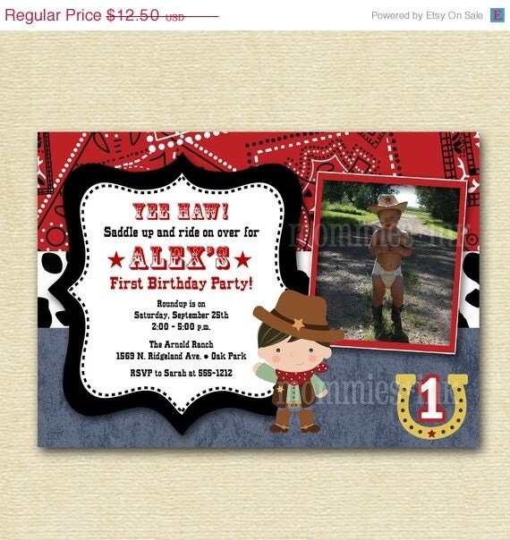 10% Off Holiday Sale Little Cowboy Western Theme Photo Birthday Invitation - PRINTABLE INVITATION DESIGN Il_570xn