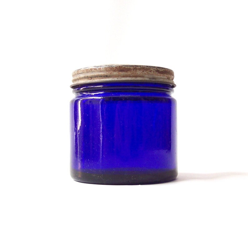 vintage cobalt blue glass jar noxzema with by RecycleBuyVintage