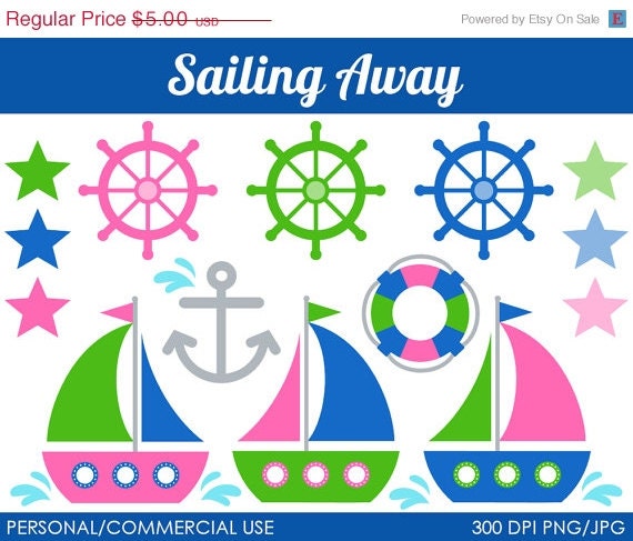 50% OFF - Sailing Away Clipart - Digital Clip Art Graphics for Personal or Commercial Use Il_570xn