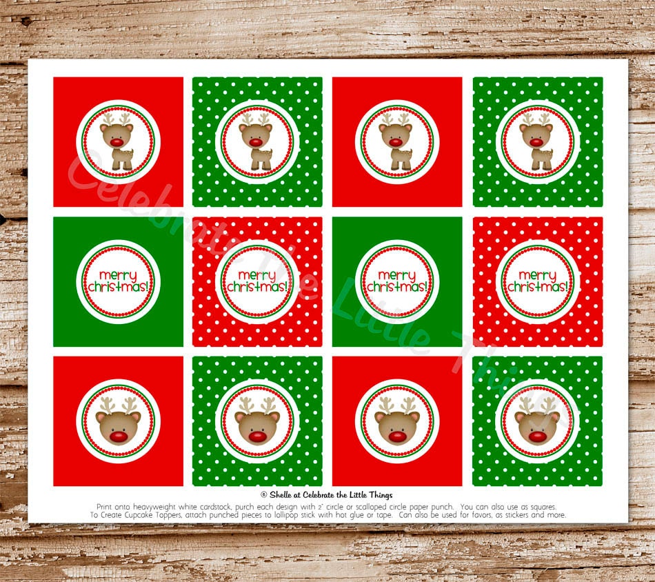 Printable / Christmas Cupcake Toppers, Party Circles / Reindeer / Rudolph-Inspired (Instant Download) Il_570xn