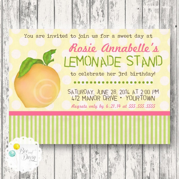 Vintage Lemonade Invitation for Birthday Party or Baby Shower Printable DIY - Girls Pink Lemonade Invite by BeeAndDaisy Il_570xn