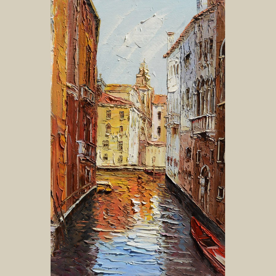 Original Oil Painting Sunset In Venice 23 X 36 By Artpaintingsmp