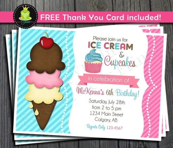 Ice Cream Birthday Invitation - FREE Thank You Card included Il_570xn
