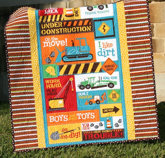 Construction Vehicle Quilt Baby Boy Blanket by SunnysideDesigns2