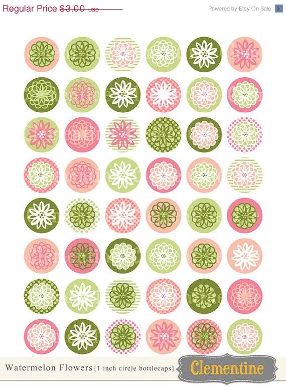 40% OFF SALE Flower bottle cap images, bottlecap images, one inch circles, royalty-free, digital collage sheet- Instant Download Il_570xn