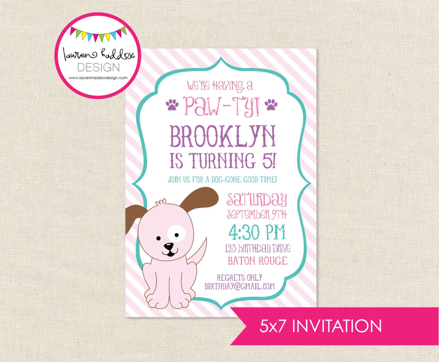 DIY, Pink Puppy Birthday Invitation Il_570xn