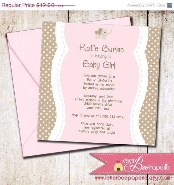 ON SALE Baby Elephant Girls Baby Shower Invitation - Choose Your Colors - DIY Printable Invite - Girl Showers, Baby Sprinkle - Jungle, Polk Il_570xn