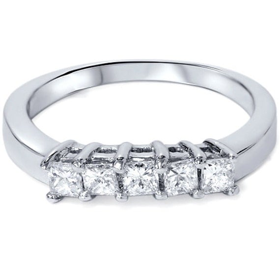 Princess Cut .52CT Diamond Wedding Curved Ring Enhancer Band 14K White ...