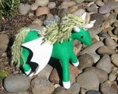 Wintergreen Pegacorn Stuffed Toy, Green & Cream, Handmade of Eco-fi Felt, Pegasus Unicorn Stuffed Animal Friend, Eco Friendly Childrens Gift - TheRoamingPeddlers