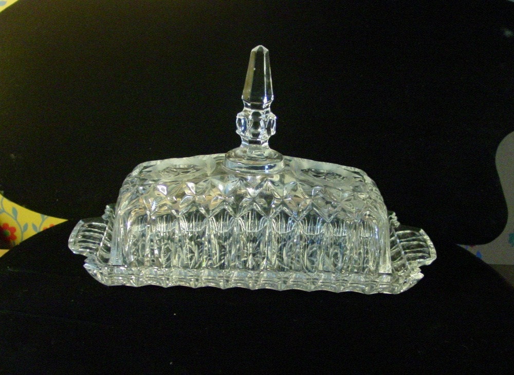 Vintage Ornate Cut Glass Butter Dish With Rose Motif By 1560main