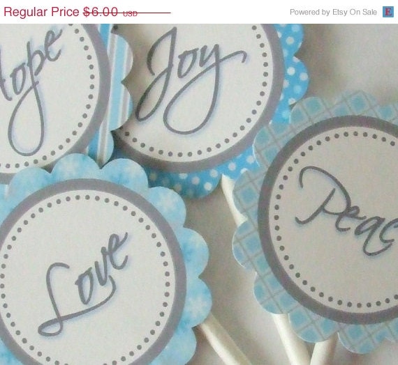 SALE INSTANT DOWNLOAD - Printable - Christmas Cupcake Toppers & Favor Tags - Peace, Love, Joy, Hope Il_570xn