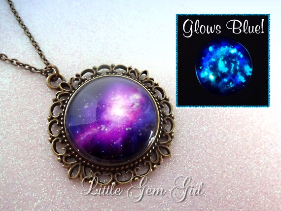 Purple Galaxy Necklace Glow in the Dark Jewelry by LittleGemGirl