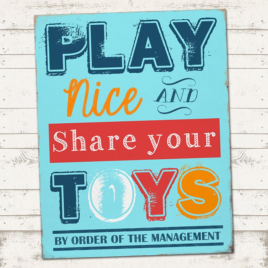 Play Nice & Share your Toys Subway Art Print - Home Decor - Playroom / Kid's Room - Bright, Colorful - DIY- Printable - INSTANT DOWNLOAD Il_570xn