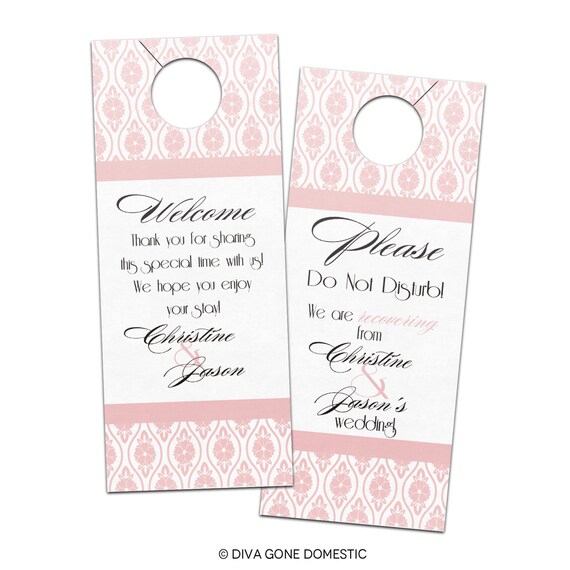 Customizable Wedding Hotel Door Hangers - Elegant Romantic Vintage Art Deco Pattern - Bridal Door Hanger for Guests or Welcome Bags Il_570xn