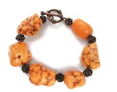 Orange Stone With Copper Chunky Fall Toggle Bracelet - SillygirlblueJewelry