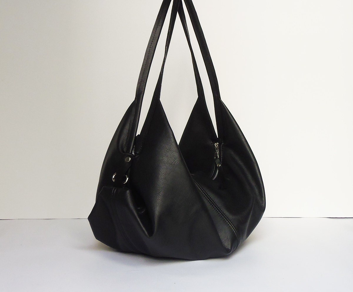 Leather handbag Black leather hobo bag Soft leather by Laroll