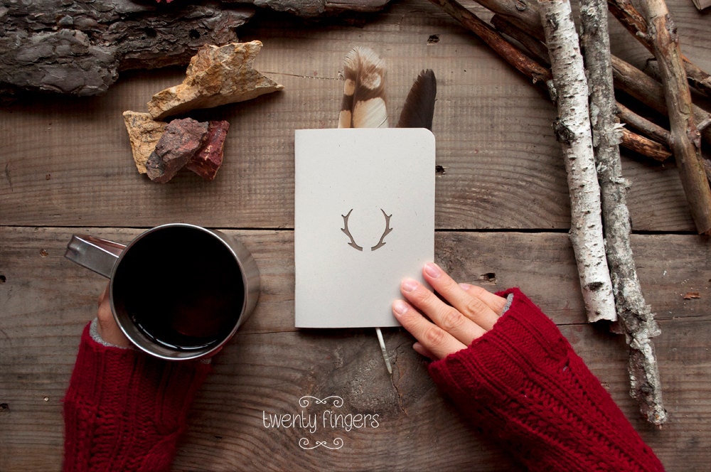 Forest notebook with a carved pattern - Deer horns (small size) - TheTwentyFingers