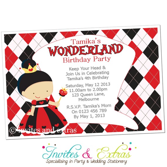 Wonderland Party Invitation Queen of Hearts Personalized Printable (M2M Code: 896) Il_570xn