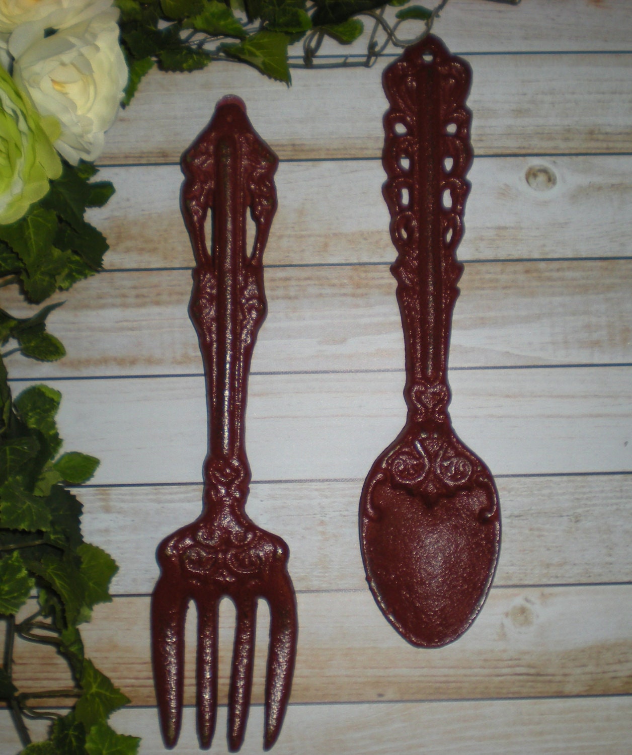 TUSCAN RED / Large Fork And Spoon / Home Decor by FromShab2Chic