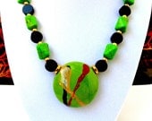 African Kazuri Bead Pendant and Gemstones Necklace Green and Black Jewelry Set - DreamscapesinJewelry African Kazuri Bead Pendant and Gemstones Necklace Green and Black Jewelry Set - DreamscapesinJewelry