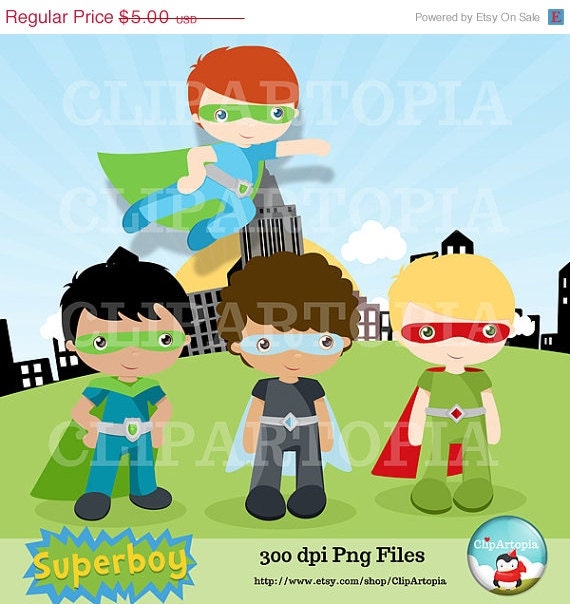ON SALE Super Hero Boy Digital Clipart Super boy Personal and Commercial Use/INSTANT Download Il_570xn