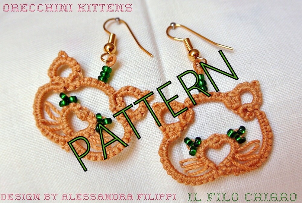 cat tatting pattern PDF shuttle tatting pattern by Ilfilochiaro
