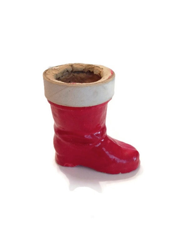 SALE Antique paper mache red santa boot Christmas - Acrossthegap