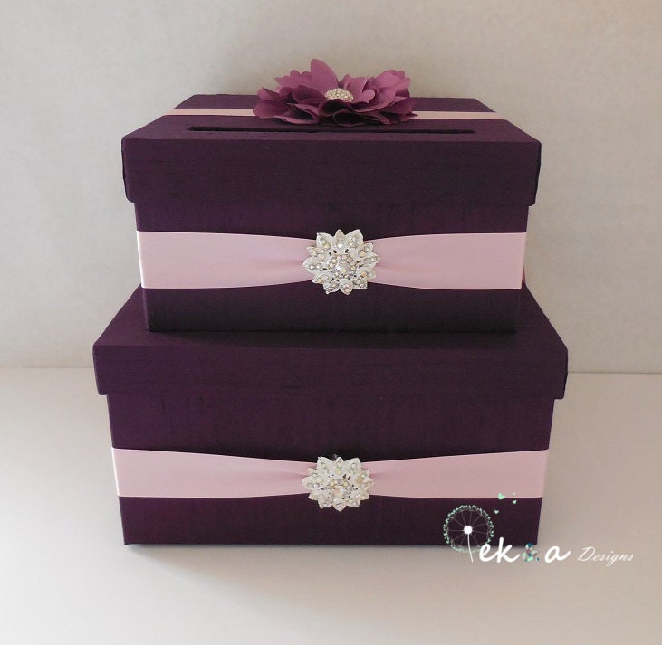 Wedding card box / money box / card holder / gift card box / 2 Tier (Purple/ Egg plant & Pink)