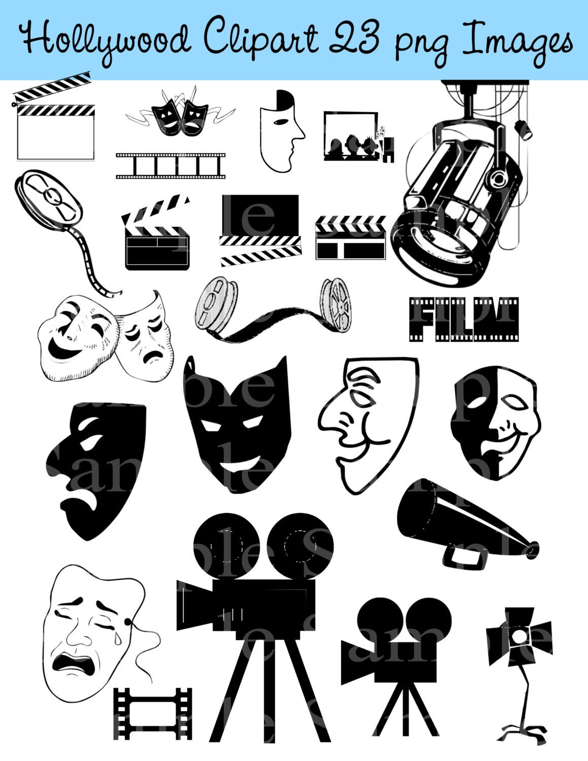 Hollywood Clipart INSTANT DOWNLOAD Hollywood Clip by BridalBust