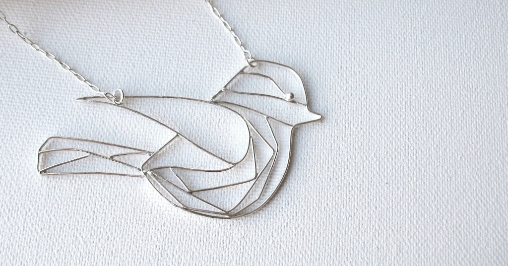 Sterling Silver, Hand Made Bird Necklace, Baby Raven, Modern, Minimalist & Chic Design - JollyJewel
