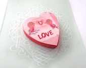 Pink LOVE Birds Magnet - Valentines Day Magnet - Rustic Heart Shaped Refrigerator Magnet - Shabby Chic Decor - WalterSilva