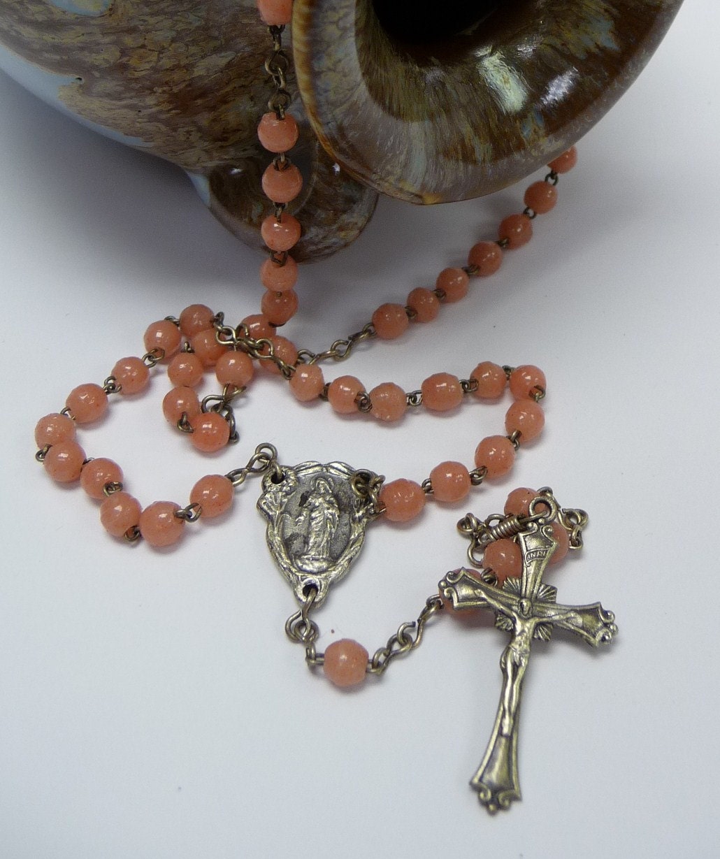 Items similar to Vintage Rosary Pink beads Silver Cross Crucifix Roma