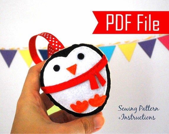 DIY Penguin Christmas Ornament PDF Cookie Sewing pattern , Kids craft Project, Toy Instant Download A881 Il_570xn