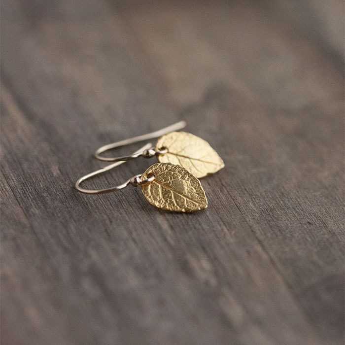 Tiny Gold Leaf Earrings / Mini Leaves in 24K Gold Vermeil and 14K Gold Filled - burnish