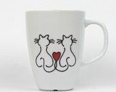 Hand Painted Porcelain Cup, "Love cats" Design, Coffee Mug, Tea Mug, Latte Mug - witchcorner