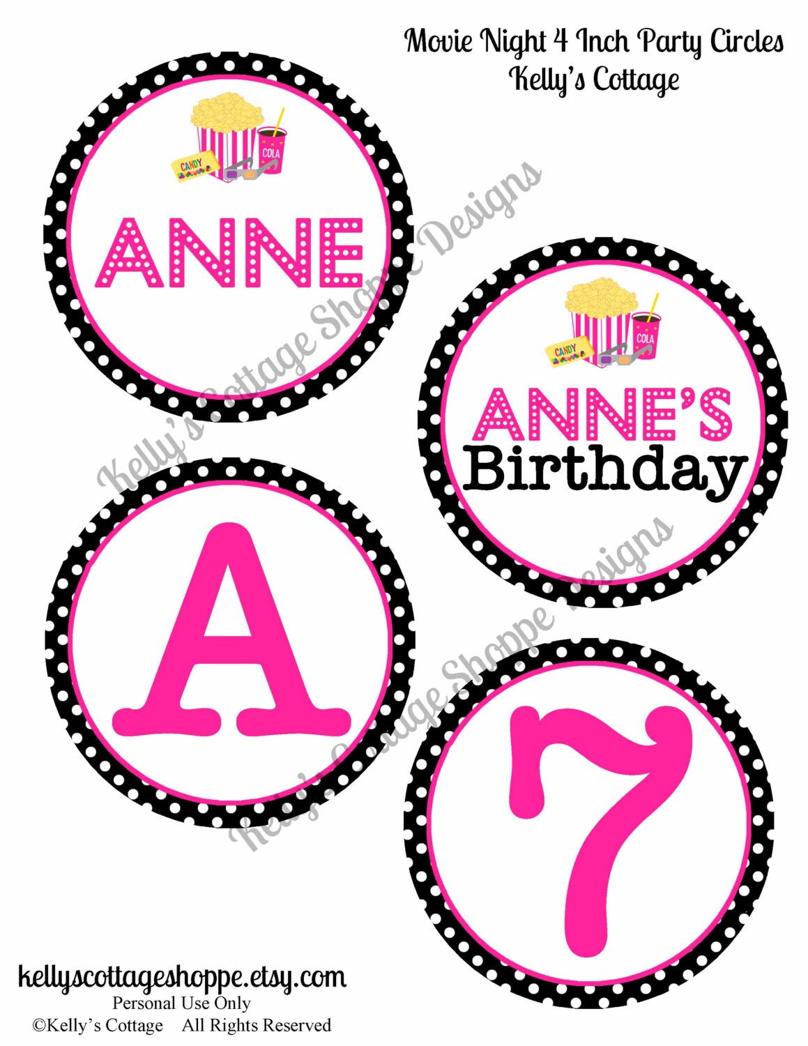 Movie Night Party 4 Inch Party Circles Customized + BONUS Theme 4 Inch Circles Il_570xn