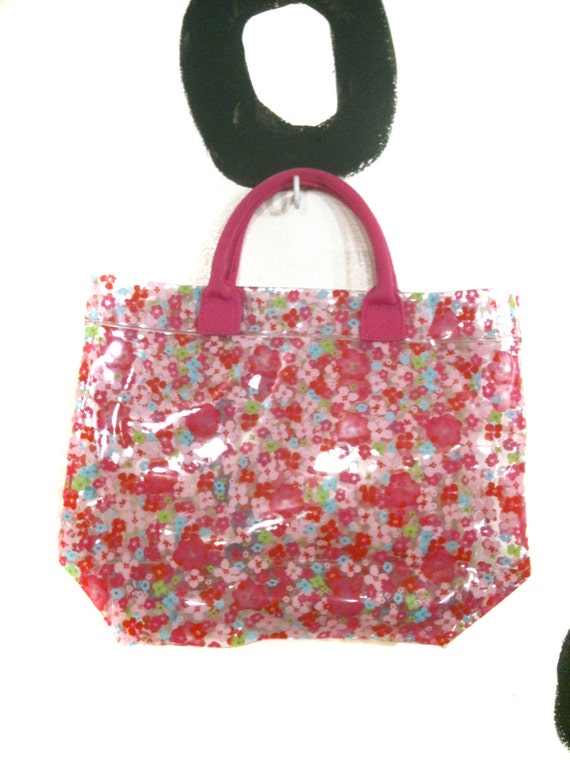 90s Clear Vinyl Floral Tote Bag Pink Clueless by badatpettingcats