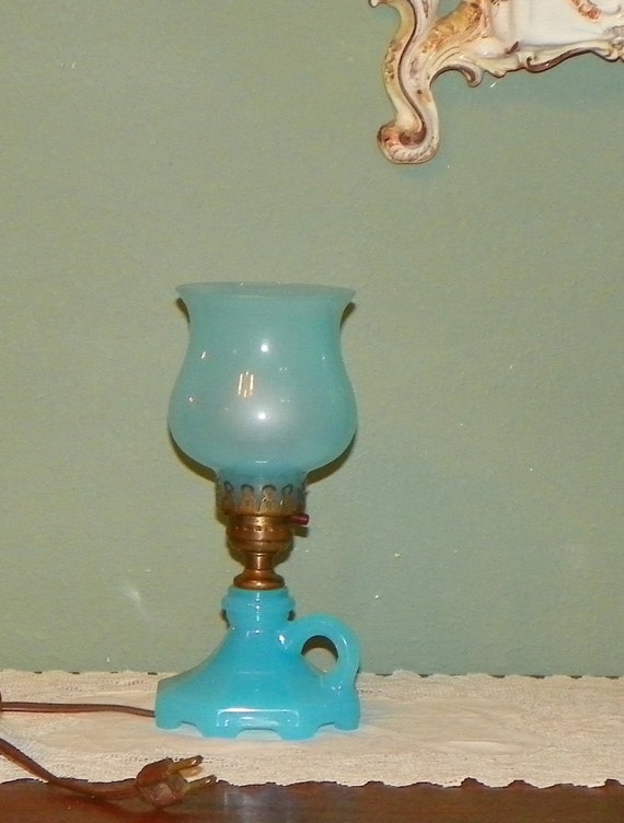 milk lamps dresser Lantern Opaline  Glass glass Blue LAMP Delphite milk Antique DRESSER