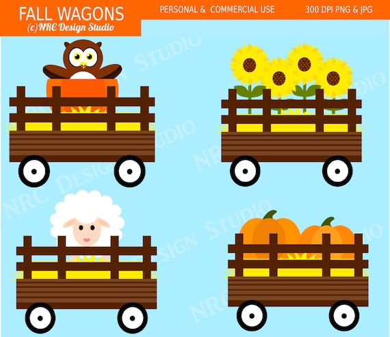 Fall Farm Clip Art - Festive Fall Wagons Clip Art - Digital Fall Clipart Il_570xn