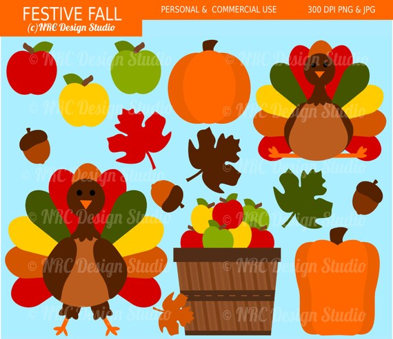 Thanksgiving Turkey Clip Art - Festive Fall Clip Art - Digital Thanksgiving Turkey Clipart Il_570xn