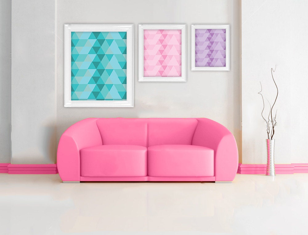 8x10 Modern Colorful Triangles Geometric Mid Century Wall Art Wall Decor Pink Mint Teal Purple Office Wall Decor - ThePinkFoxDesigns
