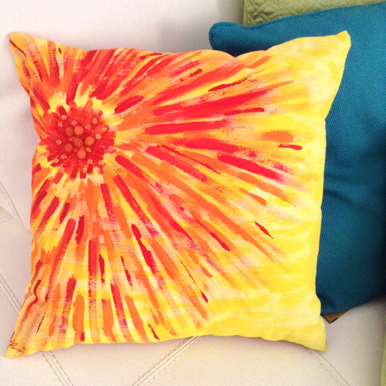 Handmade and painted COLORFULL ART pillow with GlassSwarovski beads