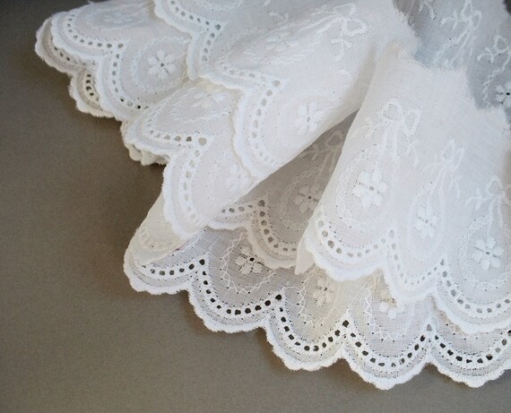 Vintage EYELET Lace Trim Embroidered WHITEWORK by VintageDeptStore