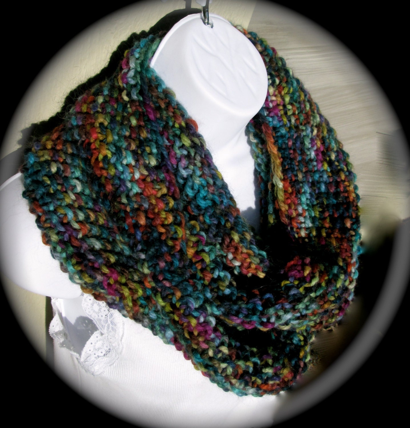 Hand knit seed stitch Gaptastic multicolored cowl in by caramia