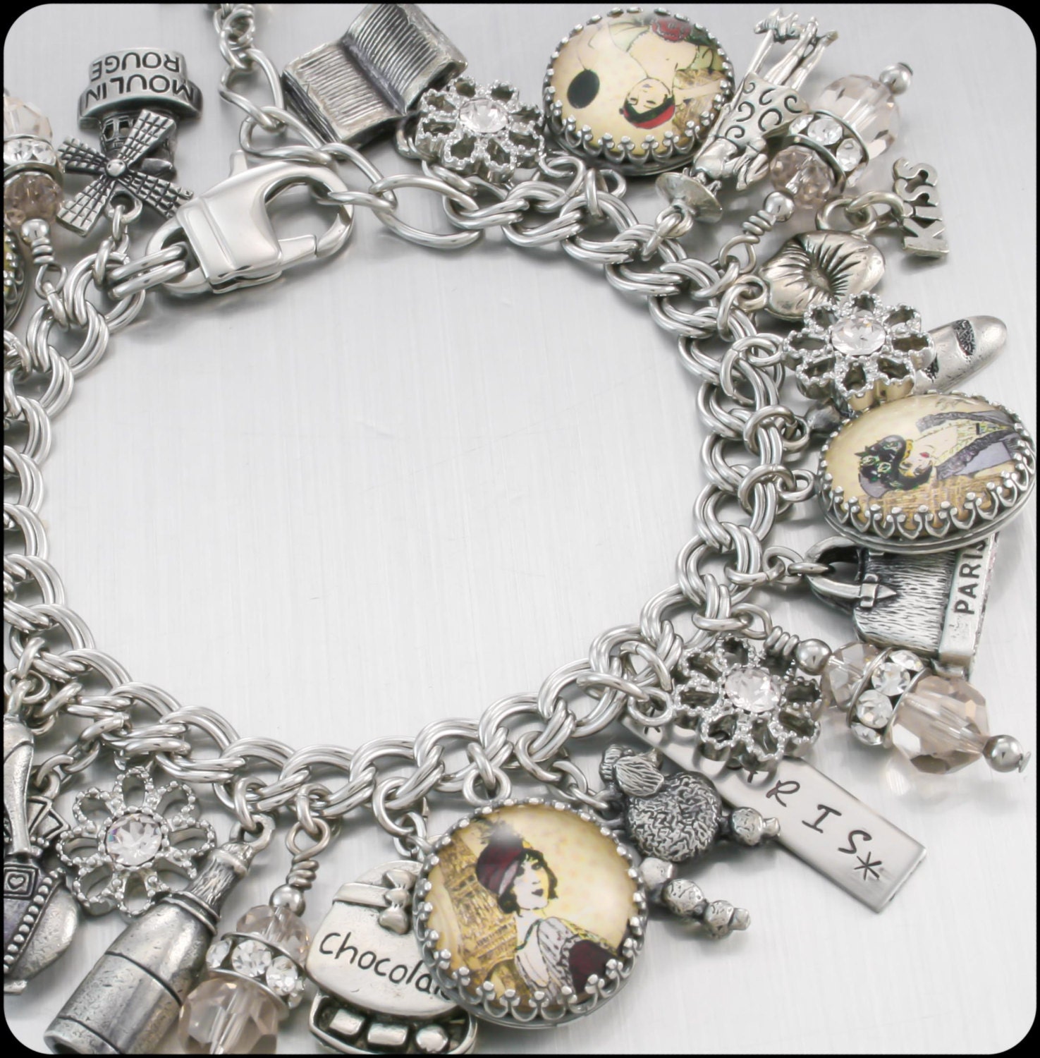 Silver Charm Bracelet Paris Jewelry Paris by BlackberryDesigns