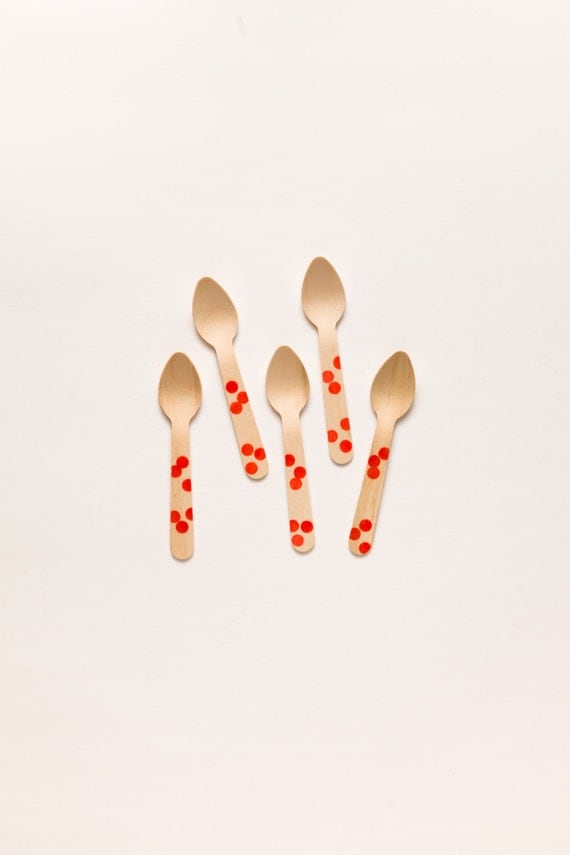 Red Polka Dots - 20 Wood Ice Cream Spoons Il_570xn