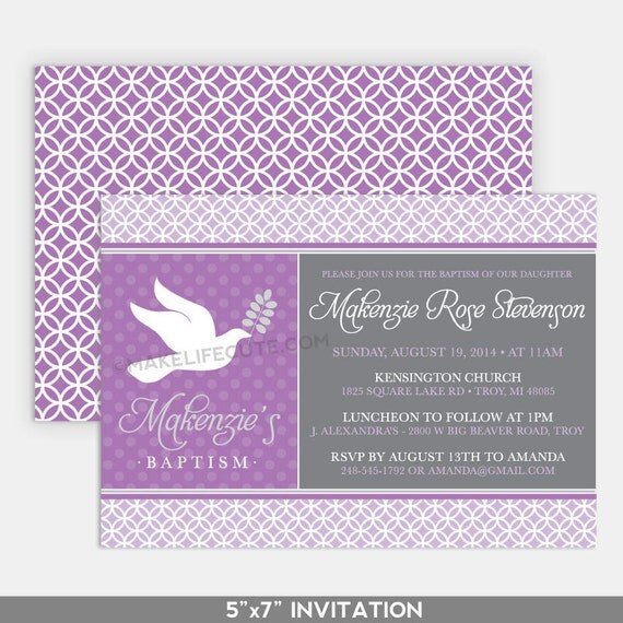 DOVE - Printable 5"x7" Invitation for Baptism, Christening, Dedication or First Communion - Divine Dove Collection by Make Life Cute Il_570xn