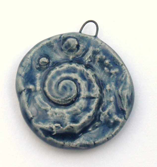 Handcrafted Ceramic Seashell Pendant in Denim by Clay Designs by glee